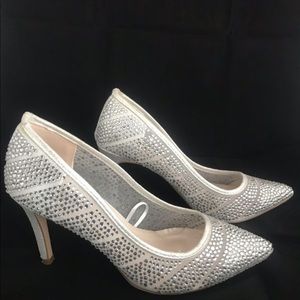 Silver bejeweled heels